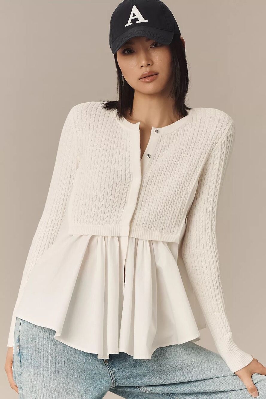 Anthropologie Twofer Cable Cardigan Sweater Size L